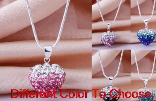 Mixed Disco pave Silver crystal heart Necklace gradient Pendant