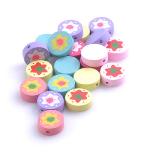 Mixed Flower Round Wooden Spacer Beads 17mm 50pcs