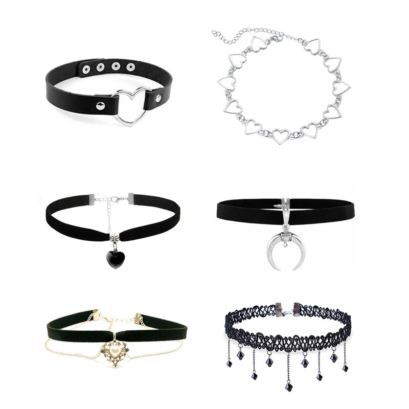 Mixed Leather Velvet Choker Necklace Vintage Gothic Jewelry