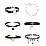 Mixed Leather Velvet Choker Necklace Vintage Gothic Jewelry
