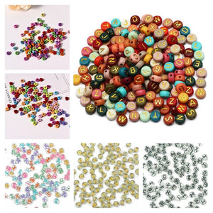 Mixed Letter Acrylic Beads Flat Round Alphabet Cube Spacer Beads