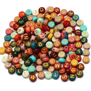Mixed Letter Acrylic Beads Round Flat Loose Spacer Alphabet Beads