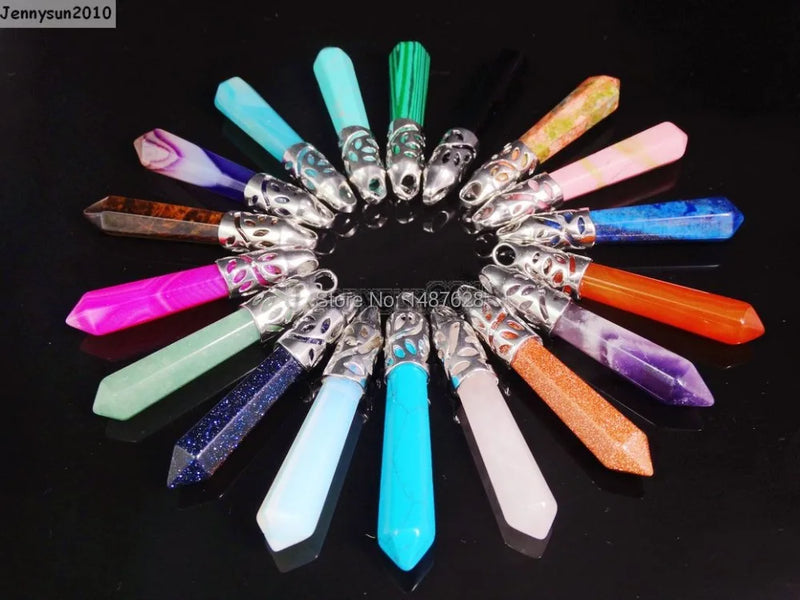 Mixed Natural Gems Stones Hexagonal Pointed Pendant Necklace Earrings