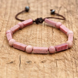 Rhodonite Beads Strand Bracelet Braided Wrap Friendship Couples Jewelry