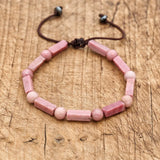 Rhodonite Beads Strand Bracelet Braided Wrap Friendship Couples Jewelry