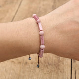 Rhodonite Beads Strand Bracelet Braided Wrap Friendship Couples Jewelry