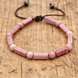 Rhodonite Beads Strand Bracelet Braided Wrap Friendship Couples Jewelry