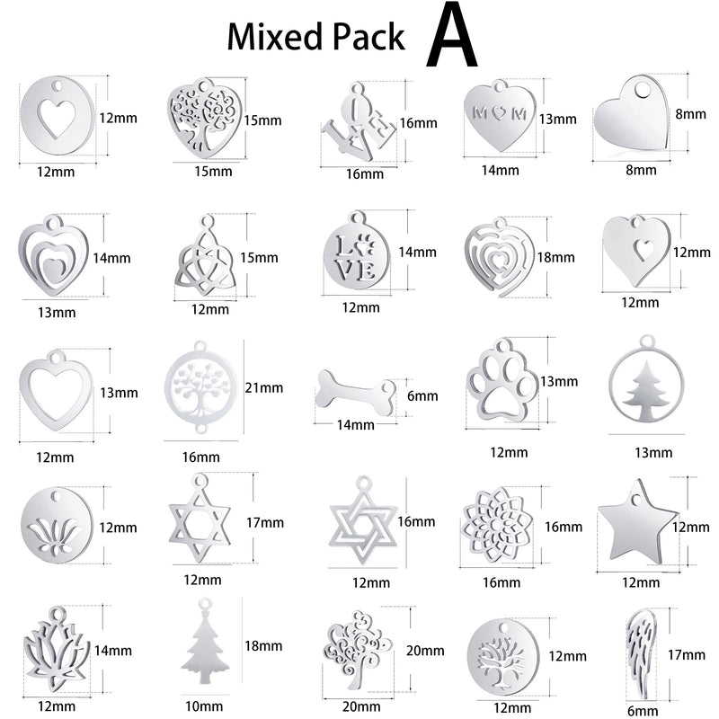 Mixed Pack 316L Stainless Steel Charms for DIY Jewelry Making