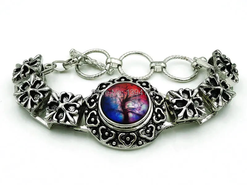 Mixed Pattern Button Zinc Alloy Buckle Clover Bracelet 17-20 cm