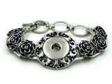 Peony Flower Bracelet with Mixed Pattern Button Zinc Alloy Buckle