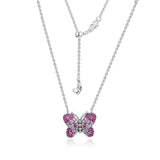 Pink Crystal Butterfly Pendant Necklace 925 Sterling Silver Chain Spring Jewelry
