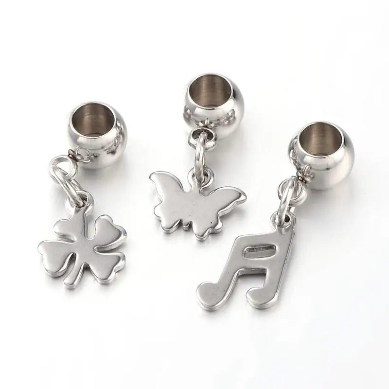304 Stainless Steel European Large Hole Dangle Beads, Stainless Steel Color