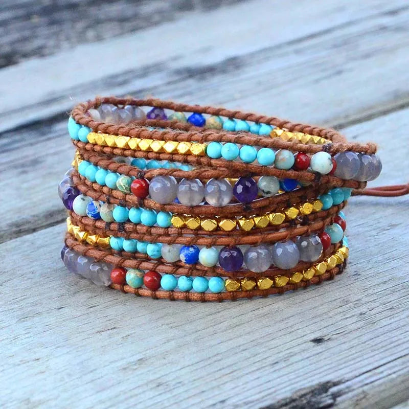 Boho Layered Bracelet Mixed Natural Stones - Girl's & Woman's Gift