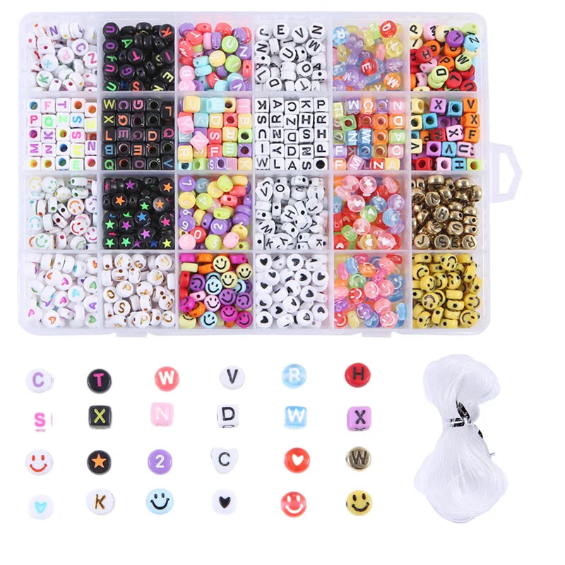 Square Alphabet Letter Beads Charms DIY Set Accessories