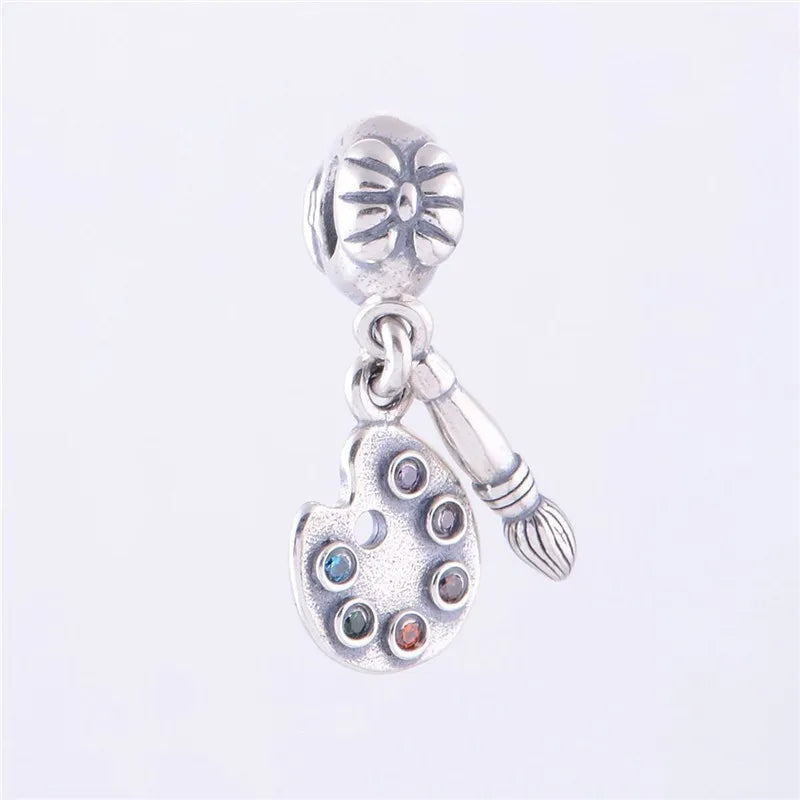Mixed Stones Artist Palette Silver 925 Jewelry DIY For Charm Bracelets & Bangles