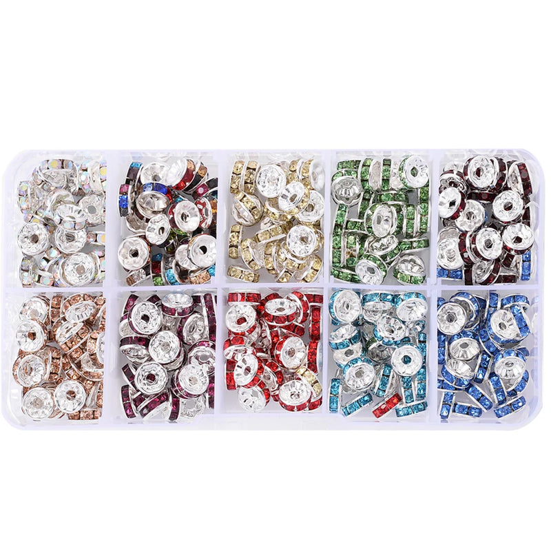 Alloy Diamonds Beads Set 8mm Spacer Beads Box Sets for Jewelry Making