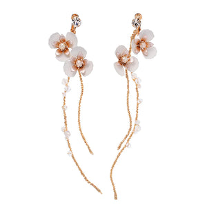 Flower Crystal Ear Clip Earrings Wedding Bridal Dangle