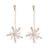 Flower Crystal Ear Clip Earrings Wedding Bridal Dangle