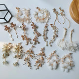 Flower Crystal Ear Clip Earrings Wedding Bridal Dangle
