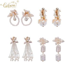 Flower Crystal Ear Clip Earrings Wedding Bridal Dangle