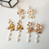 Flower Crystal Ear Clip Earrings Wedding Bridal Dangle