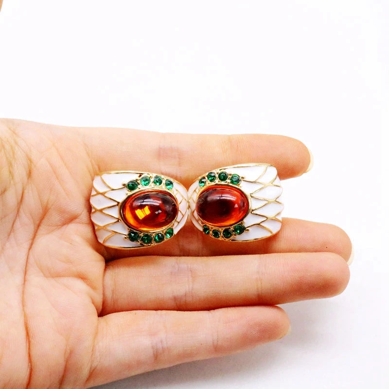 Mixed Sweet Colors Enamel Clip Earrings Exaggeration Glaze Ethnic Jewelry
