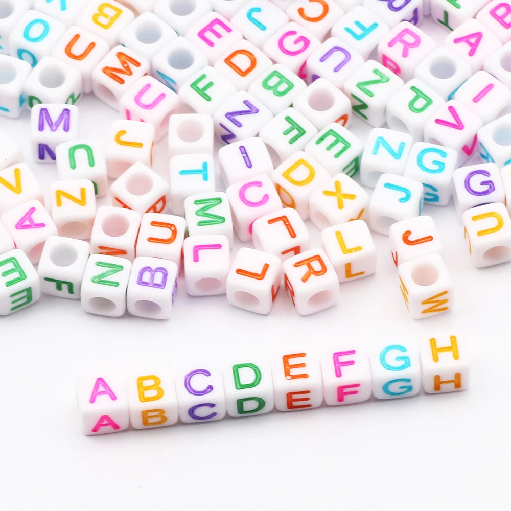 Square Letter Acrylic Beads Cube Spacer Alphabet Beads For Jewelry Making