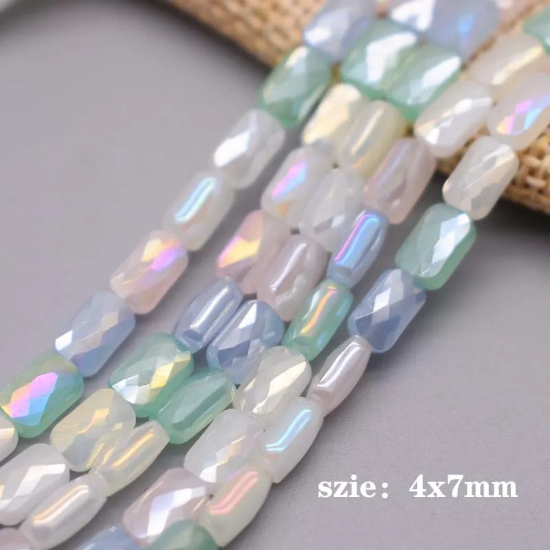 Mixed-color Faceted Square Shape Crystal Glass Beads for DIY Jewelry Making