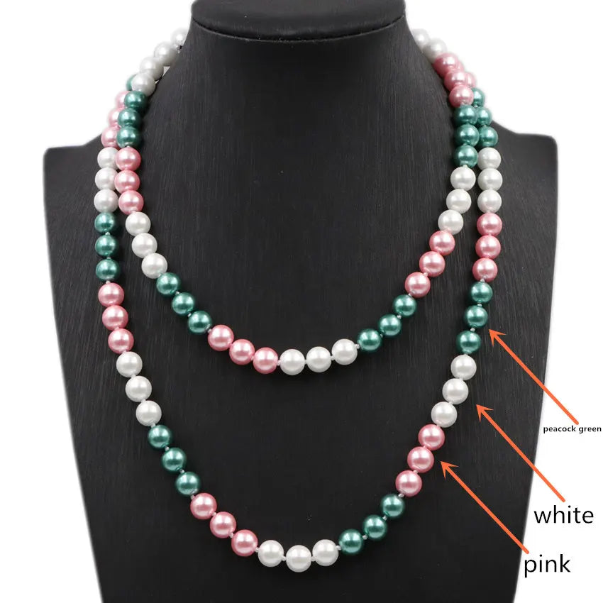 Mixed-Color Simulated Pearl Choker Necklace for Women Glass Pearls Chain 36in