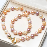 Mixed-Colour Baroque Natural Freshwater Pearl Necklace Bracelet Chain Set