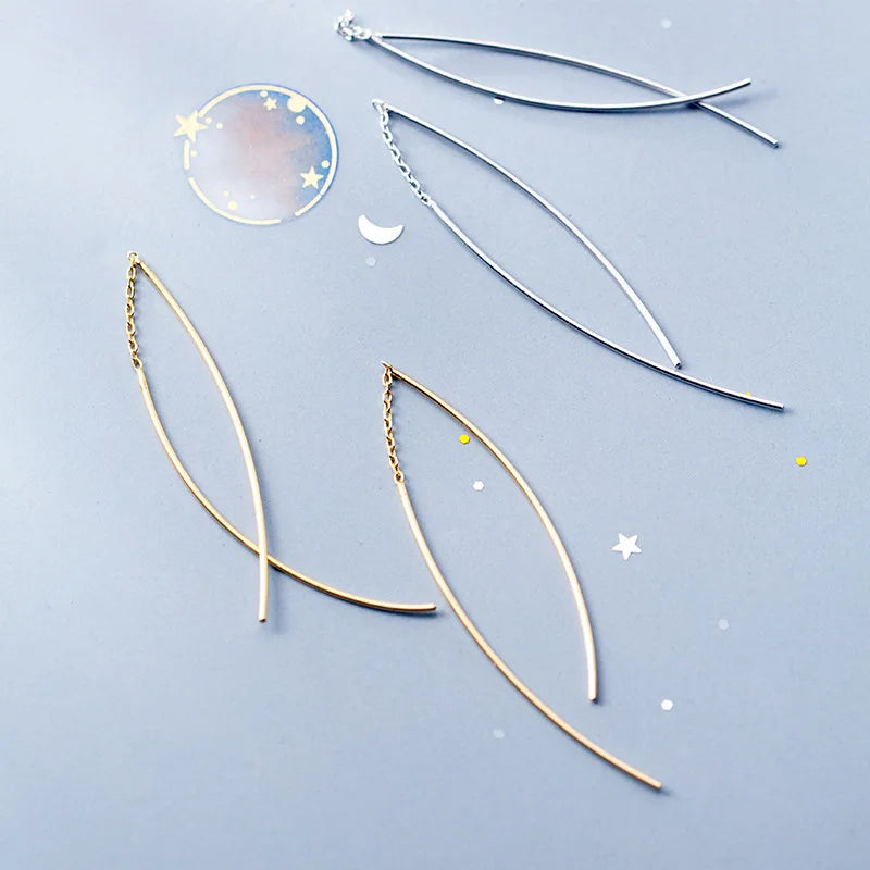 925 Silver Dangle Earrings Double Stick Chain Linked