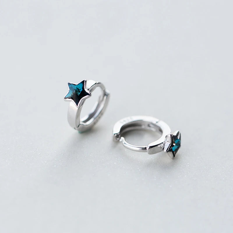 925 Silver Stars Crystal Stud Earrings Women