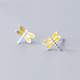 925 Silver Yellow Dragonfly Stud Earring for Women