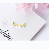 925 Silver Yellow Dragonfly Stud Earring for Women