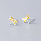 925 Silver Yellow Dragonfly Stud Earring for Women