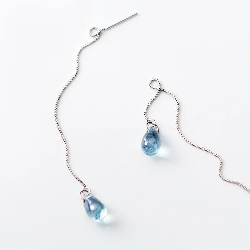 925 Solid Sterling Silver Water Drop Linked Earrings