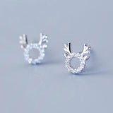 925 Silver Elk CZ Stud Earring Christmas Gift