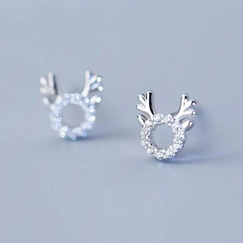 925 Silver Elk CZ Stud Earring Christmas Gift