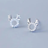 925 Silver Elk CZ Stud Earring Christmas Gift