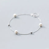 925 Sterling Silver Pearl Bead Bracelet for Women Girls