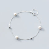 925 Sterling Silver Pearl Bead Bracelet for Women Girls