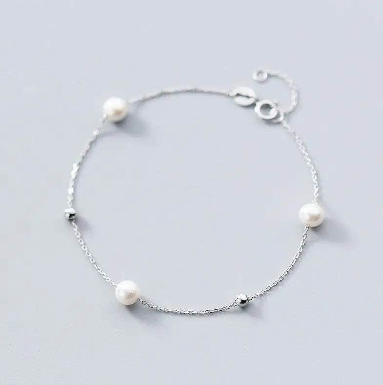 925 Sterling Silver Pearl Bead Bracelet for Women Girls