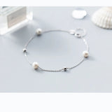 925 Sterling Silver Pearl Bead Bracelet for Women Girls