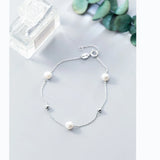 925 Sterling Silver Pearl Bead Bracelet for Women Girls