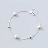 925 Sterling Silver Pearl Bead Bracelet for Women Girls