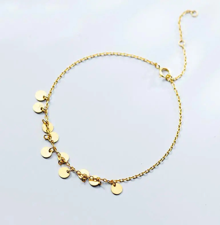 925 Solid Sterling Silver Round Wafer Bracelet for Women