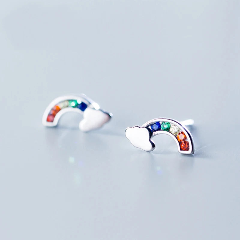 925 Silver Colorful CZ Rainbow Cloud Stud Earring Women Girl Lady