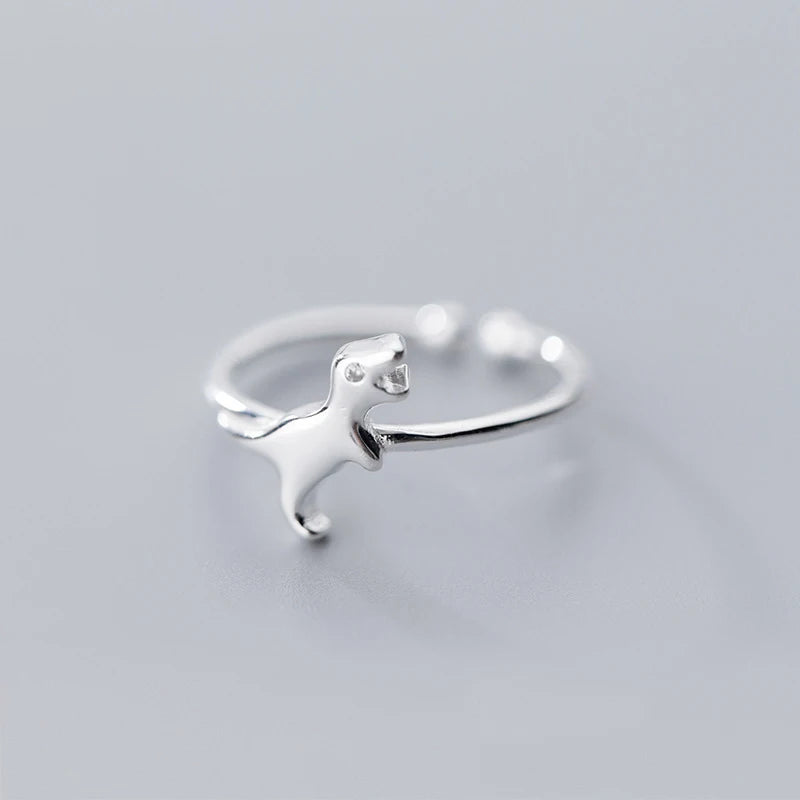 925 Sterling Silver Dinosaur Charm Ring Opening Gift