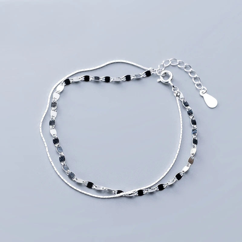 925 Sterling Silver Women's Double Layer Smooth Bracelet Gift