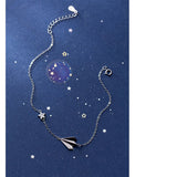 925 Silver Airplane Star Anklet Bracelet Women Link Chain Jewelry